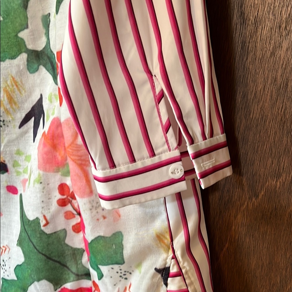 Sovia Red,pink and White Striped Button Down Shirt Floral accent 3/4 sleeves - Picture 8 of 8